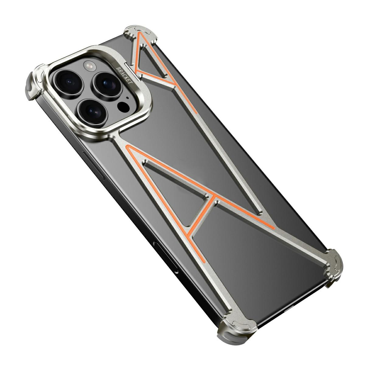 

For iPhone 15 Pro Max Bumper Case Four Corner Airbag Kickstand Boardless A-Shape Metal Phone Cover Titanium