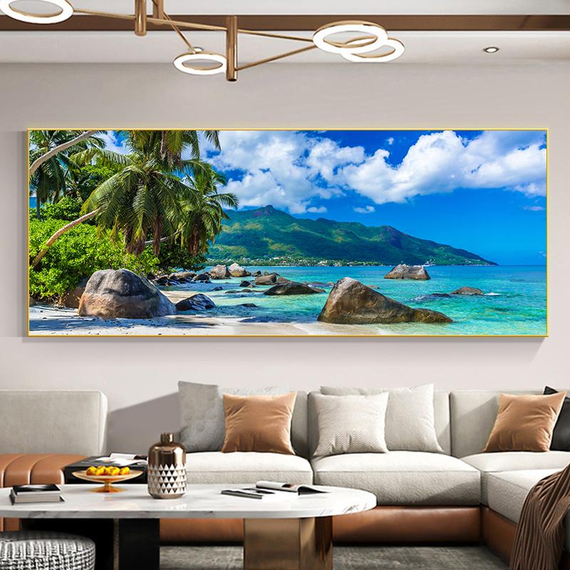 Naturalny Morski Pejzaż na Płótnie Obraz Sztuka Ścienna Pejzaż Wakacje Błękitne Niebo Plakaty i Druki do Salonu Dekoracja Domu