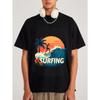 Surfing T Shirt White Surfing Wave Palm Tree Sunset and Flowers Print for Beach Vacation Summer Outdoor Activities