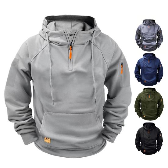 Men Pullover Hoodie Quarter Zip Sweatshirt with Pockets Athletic Casual Hooded Sweatshirt for Sports Daily Errands Street Wear