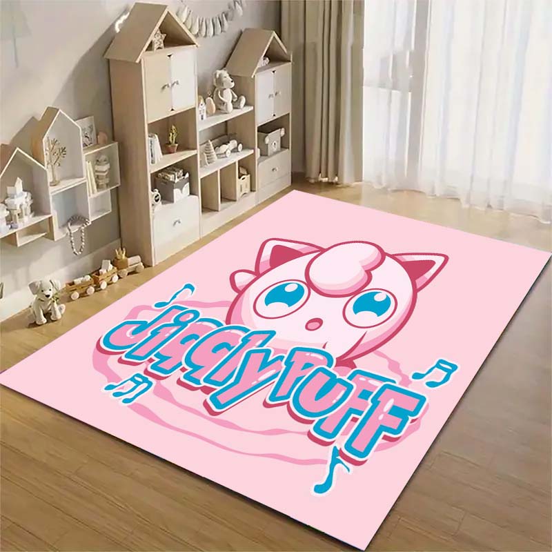Pokémon print rug, cute Pikachu, Jigglypuff and Charmander cartoon decorative rug, home décor