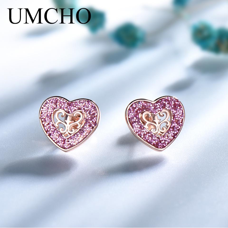 Umcho Fashion Rose Gold Earrings with Personalized Design Love Small Circle Zircon Earrings