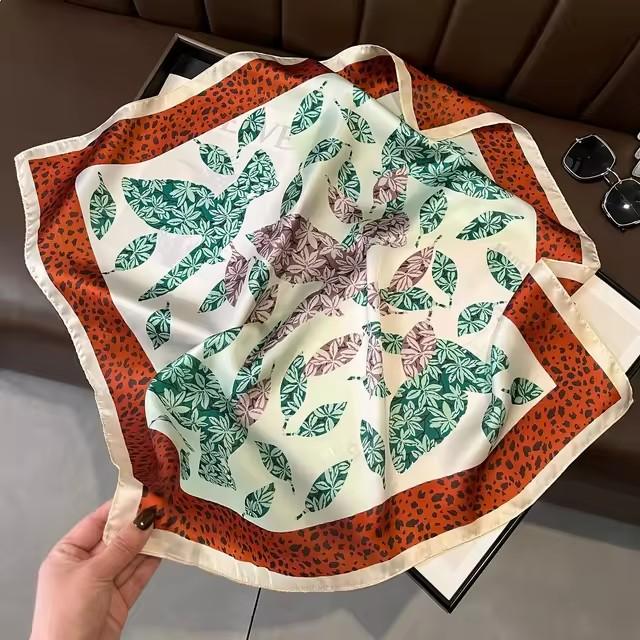 Luxury Satin Imitation Print Silk Scarf Square Women Neck Scarves Wrap Headkerchief Beach Hair Band Women's Bandana