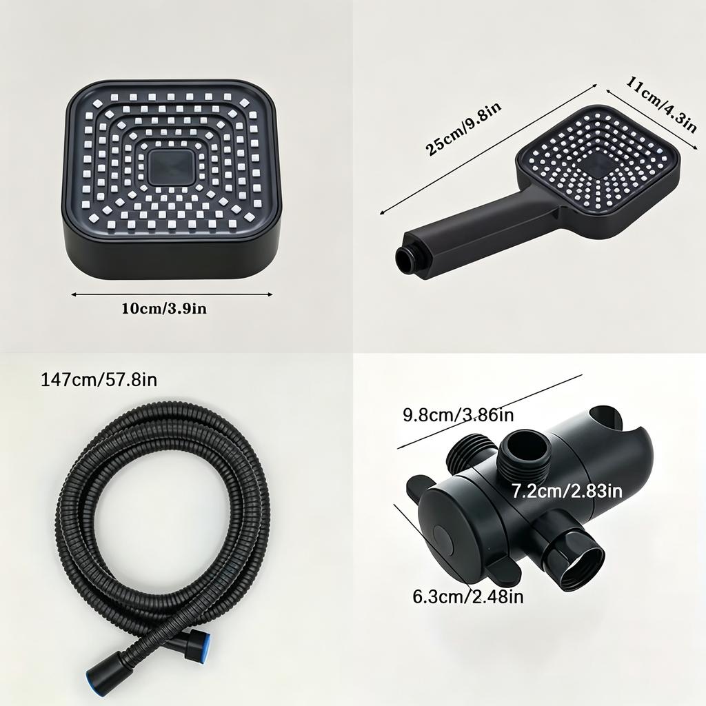 Modern Dual Square Shower Head Set Wall Mount High Flow Multi Spray System with Rotatable Bracket Flexible Hose Anti-Clog Nozzle