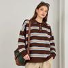 Za Autumn and Winter New Arrivals Women's Clothing Zr European and American Style Fashionable Color-Block Striped Lapel Sweater Loose Knit Top