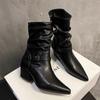 Chelsea Pleated Woman Short Boots Shoes Pointed Toe Winter New Fashion Boots 2025 Trend Women Chunky Punk Motorcycle Botas Pumps