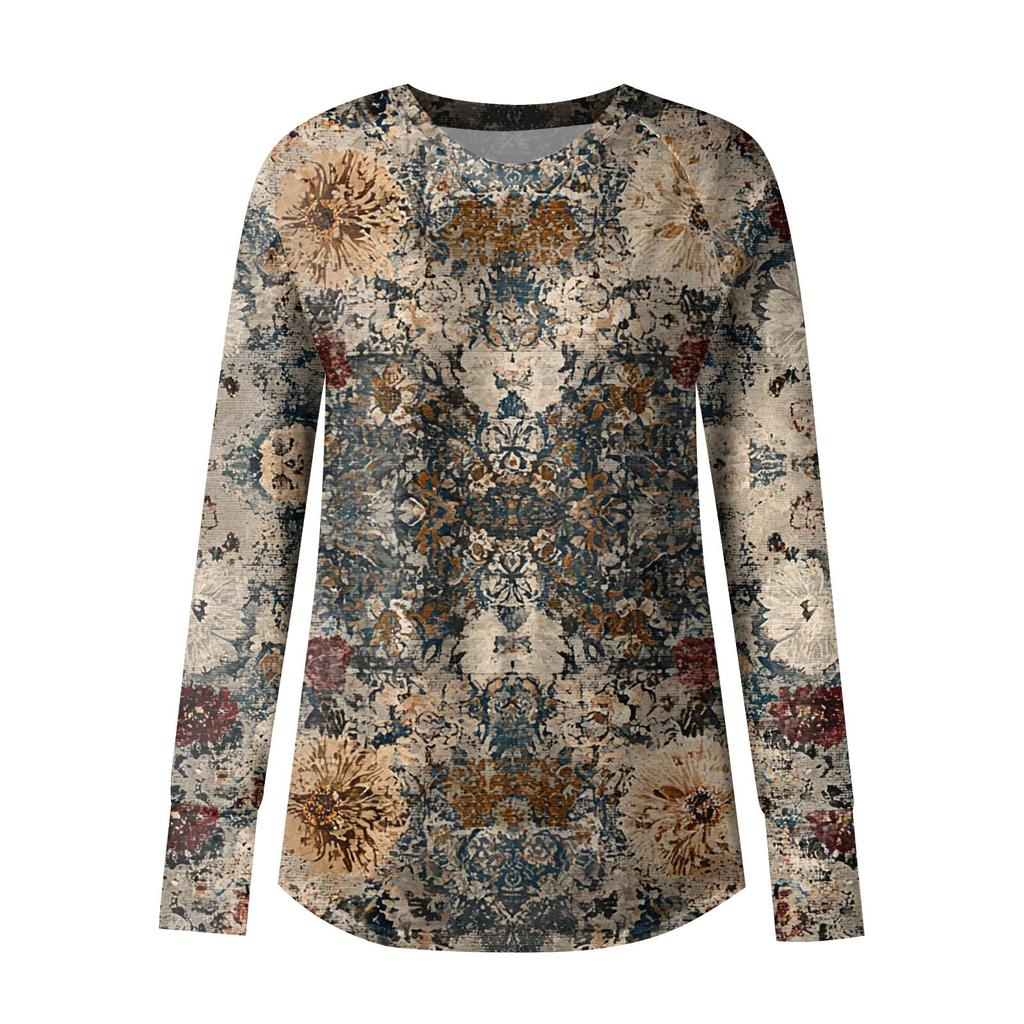 Dame Oversized Genser Grafisk Genser Langermet Drop Shoulder Rund Hals Topper Vintage Klær