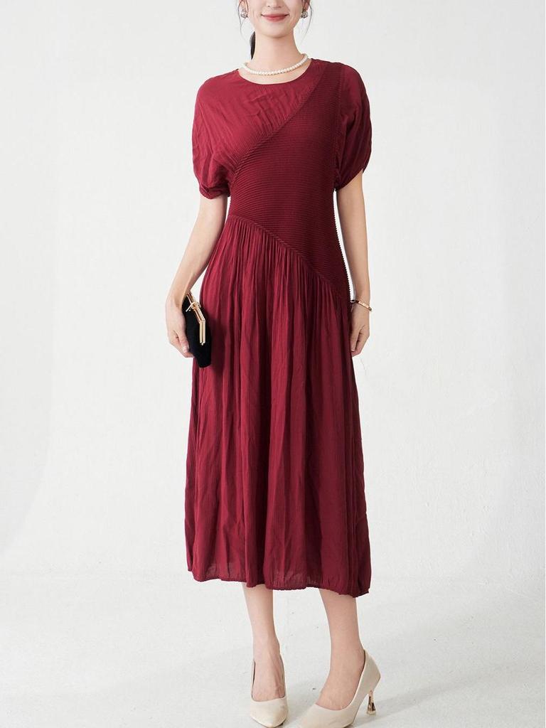 Elegant Summer Pleated Dress - Women's Mid-Length, High-End Design