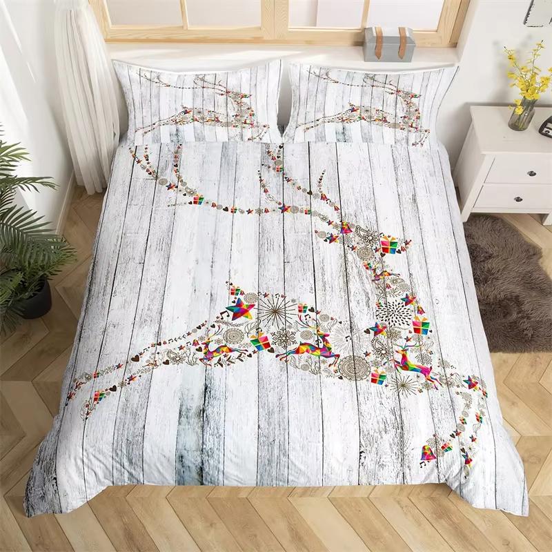 Kreslený Zimní Dům Povlak na Peřinu Roztomilé Zvíře Jelen Santa Claus Ložní Soupravy Vánoční Téma Rustikální Farmářský Styl Přikrývka