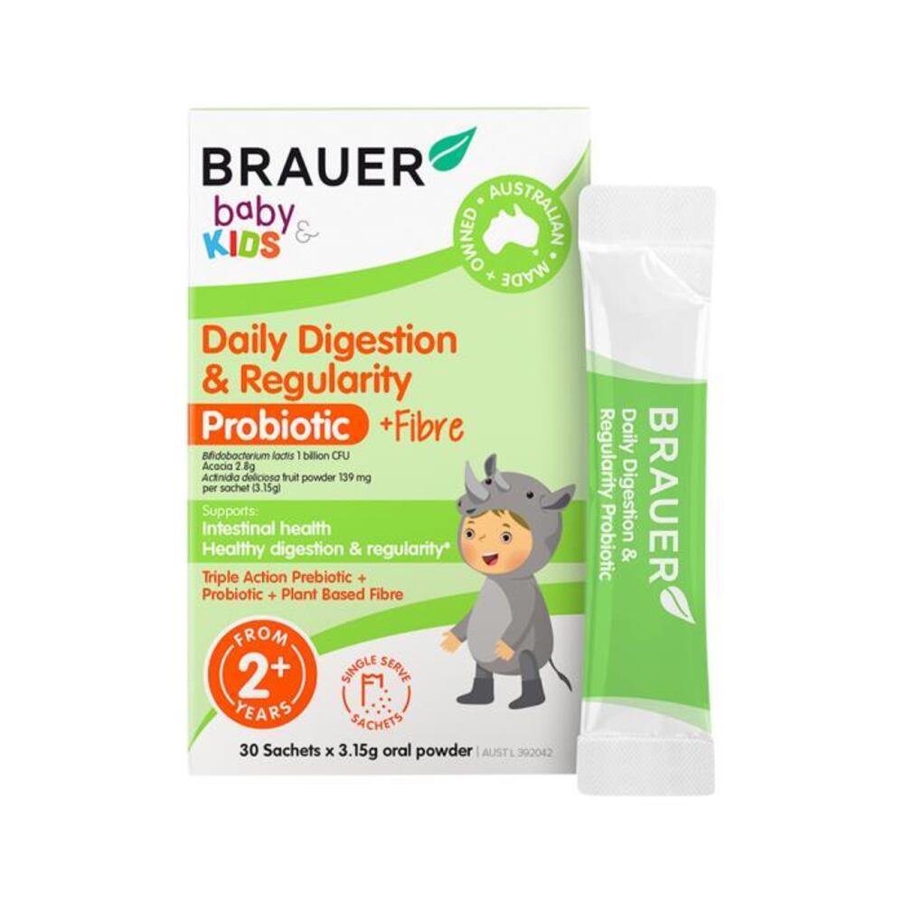 

Brauer Baby & Kids Daily Digestion & Regularity Probiotic + Fibre Sachets Oral Powder 3.15g x 30 Pack