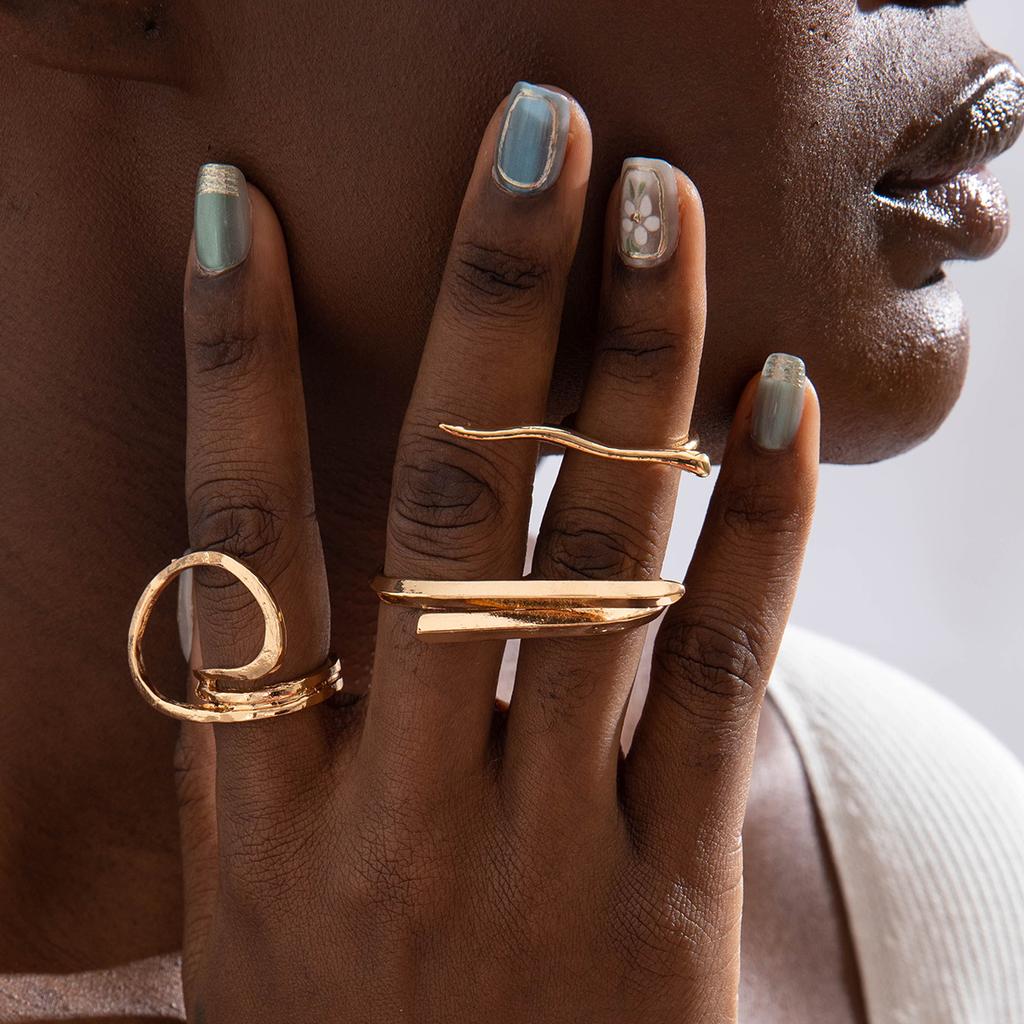 Fashion Elegant Stacking Gold Colour Rings Geometric Design Ring Set Accessories Daily Festival Party Gifts 27910