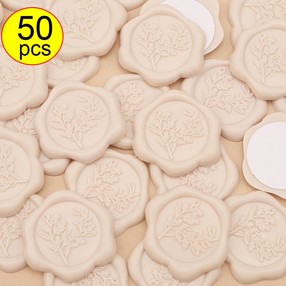 50pcs Eucalyptus Wax Seal Stickers - 9 Colors Invitation Envelope Seal Stickers, Self-Adhesive Stickers, Perfect for Invitation