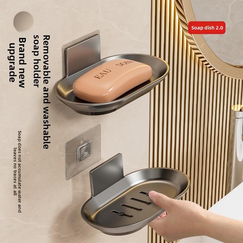 Wall Mounted Soap Dispenser Organizer With Sucker Hook For Bathroom Storage