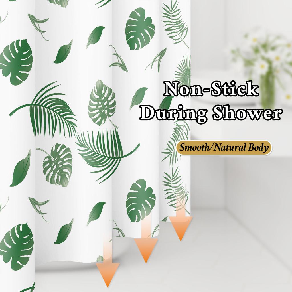 1Pc Green Tropical Leaf Popular Shower Curtain Waterproof Peva Botanical Bathroom Decor