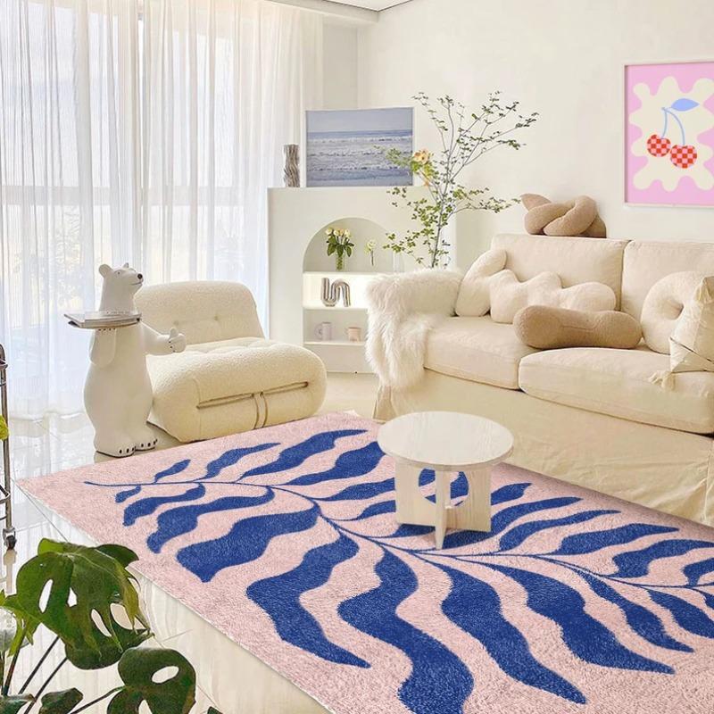 Blue Pink Matisse Leaf Carpet Funky Retro Danish Pastel Decor Rug Bedroom Living Room Rug Modern Y2K Rug Plush Trendy Accent Rug