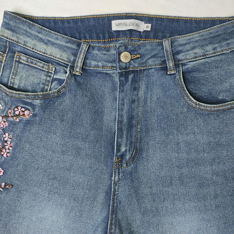 Damen Frühling und Herbst Retro High-Waist Dicke Jeans Mikroelastisch Slim-Fit Bestickt Mikro-ausgestellte Hose