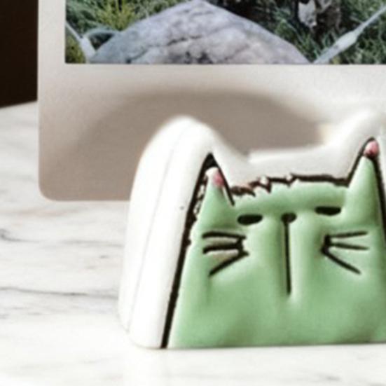 4Pcs Handmade Ceramic Cat Photo Holder Cat Shape Picture Display Holder Home Office Desktop Decoration Cat Lovers Gift