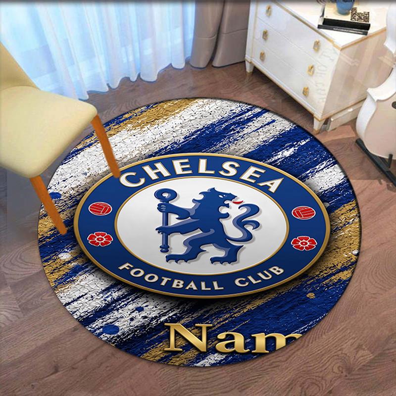Custom Name Chelsea Football Club Printed Round Rug Carpet Chair Rug Area Rug Entryway Doormats,for Office Chair Living Room Bedroom Kitchen Room.