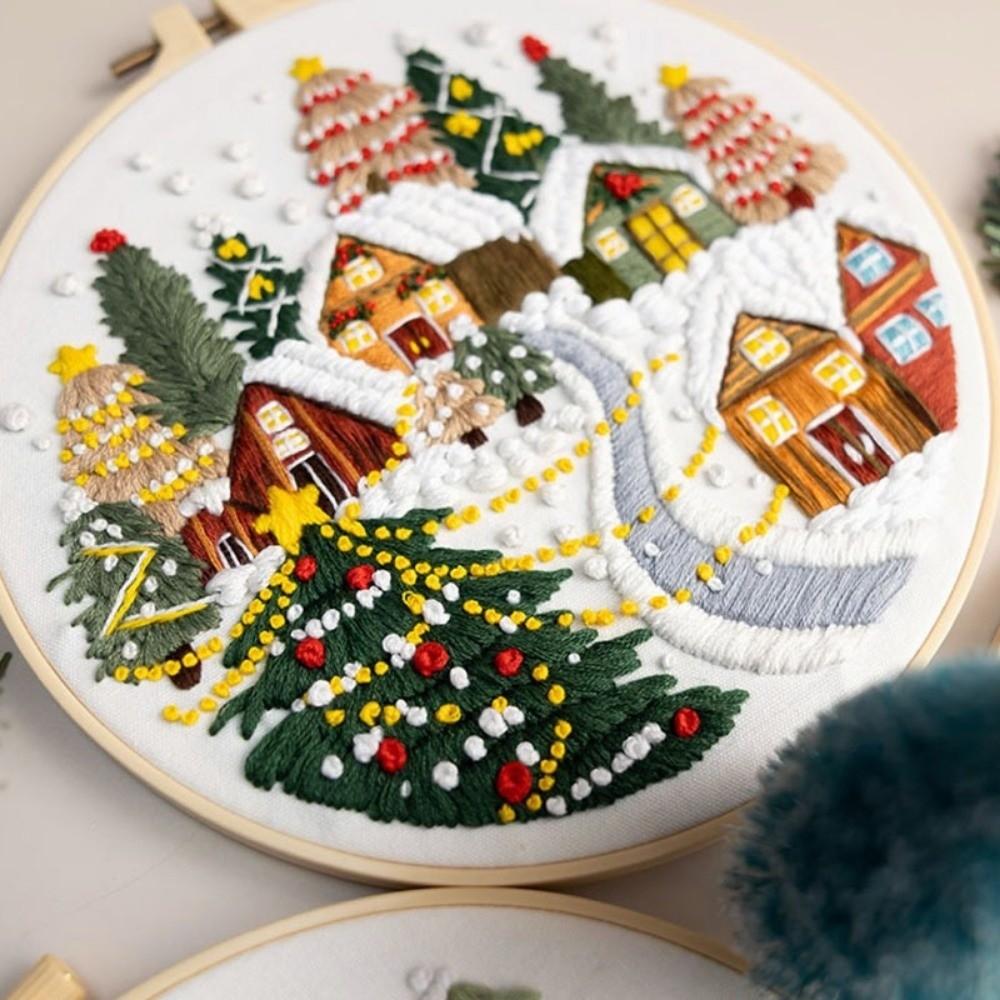 Handmade Christmas Embroidery Kit Santa Claus Snowman Tree DIY Embroidery Kit Ball Bell Suitable Beginners Cross Stitch Set