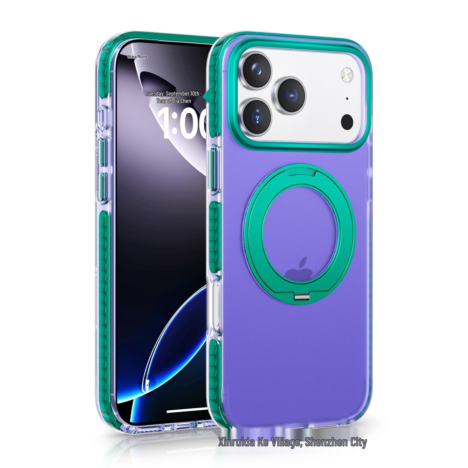 

Color Block Magnetic Rotating Stand Case for iPhone 17 Pro Max, Airbag Anti-fall Protective Cover for Apple 16 16 Pro Max фиолетовый