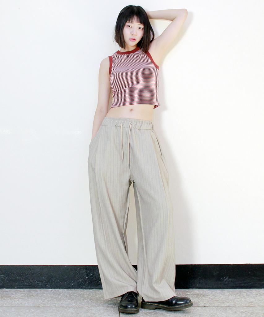 Deumakeu Side One-Pleat Stripe Real Wide Pants Beige (Spring/Summer Ver.)