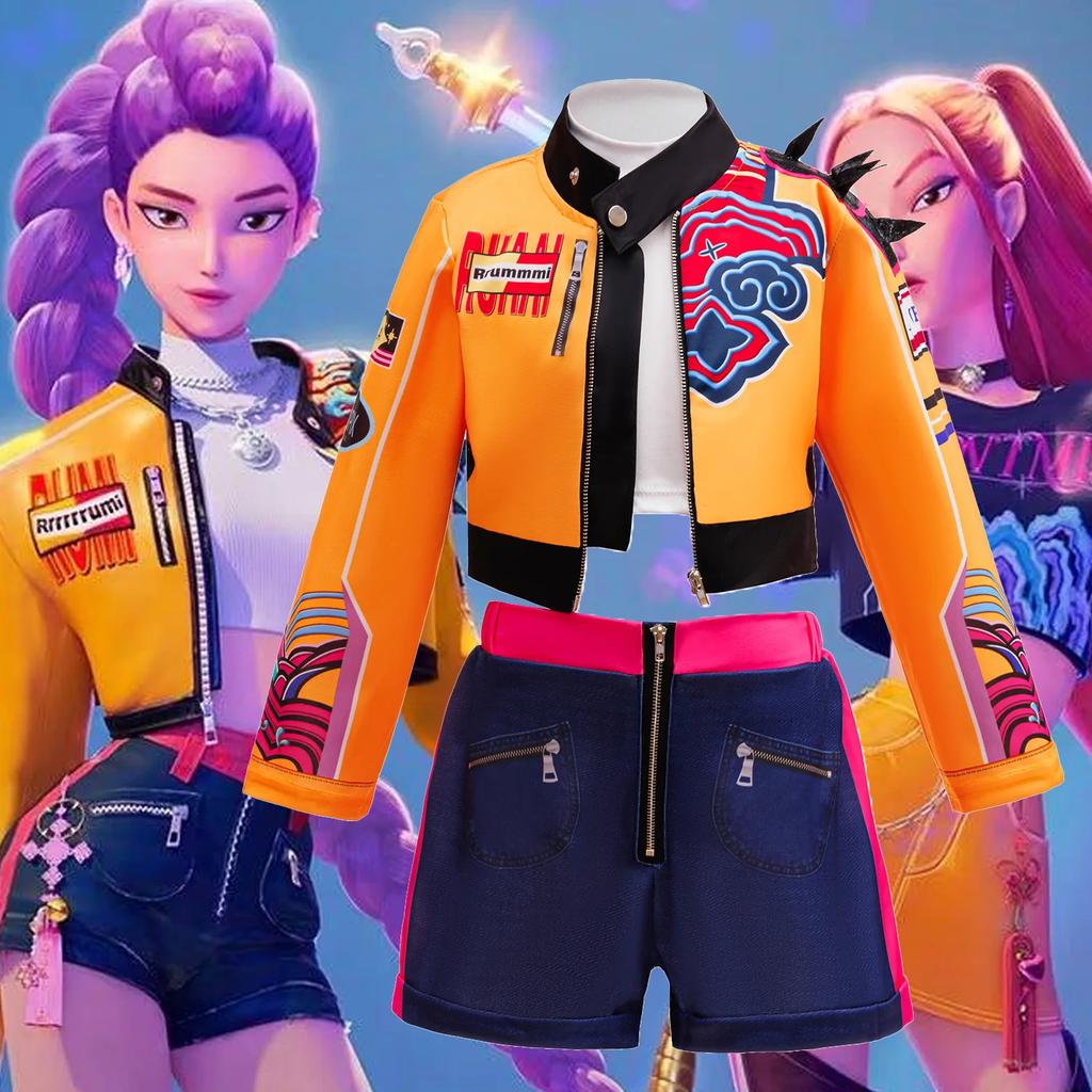 Movie K-Pop Children Mira Rumi Zoey Demon Hunters Cosplay Costume for Girl Halloween Party Stage Pattern Role Play Clothes