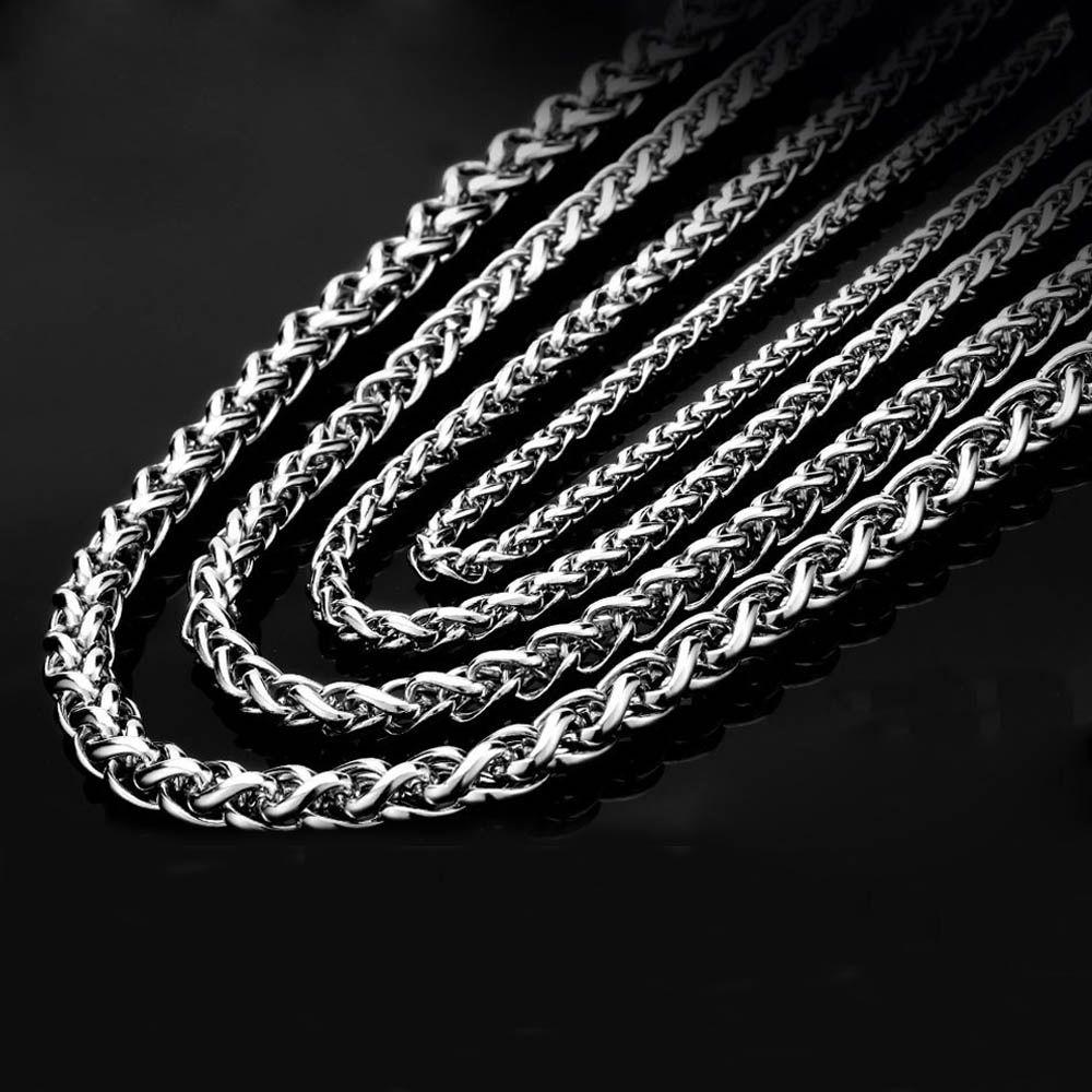 Men Cool Punk Gothic Choker Stainless Steel Necklace Heavy Link Braided Wheat Chain Metal Collar