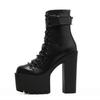 Fashion Motorcycle Boots Women Leather Spring Autumn Metal Buckle High Heels Shoes Zipper Black Ankle Boots Woman Lacing