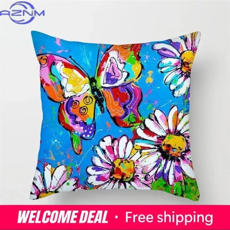 Butterfly Cushion Cover Sofa Chair Animal Flower Pillow Case Home Decor Painted Hugging