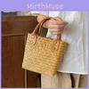 Vintage Straw Bucket Bag With Inner Card Pocket For Womens Outfits