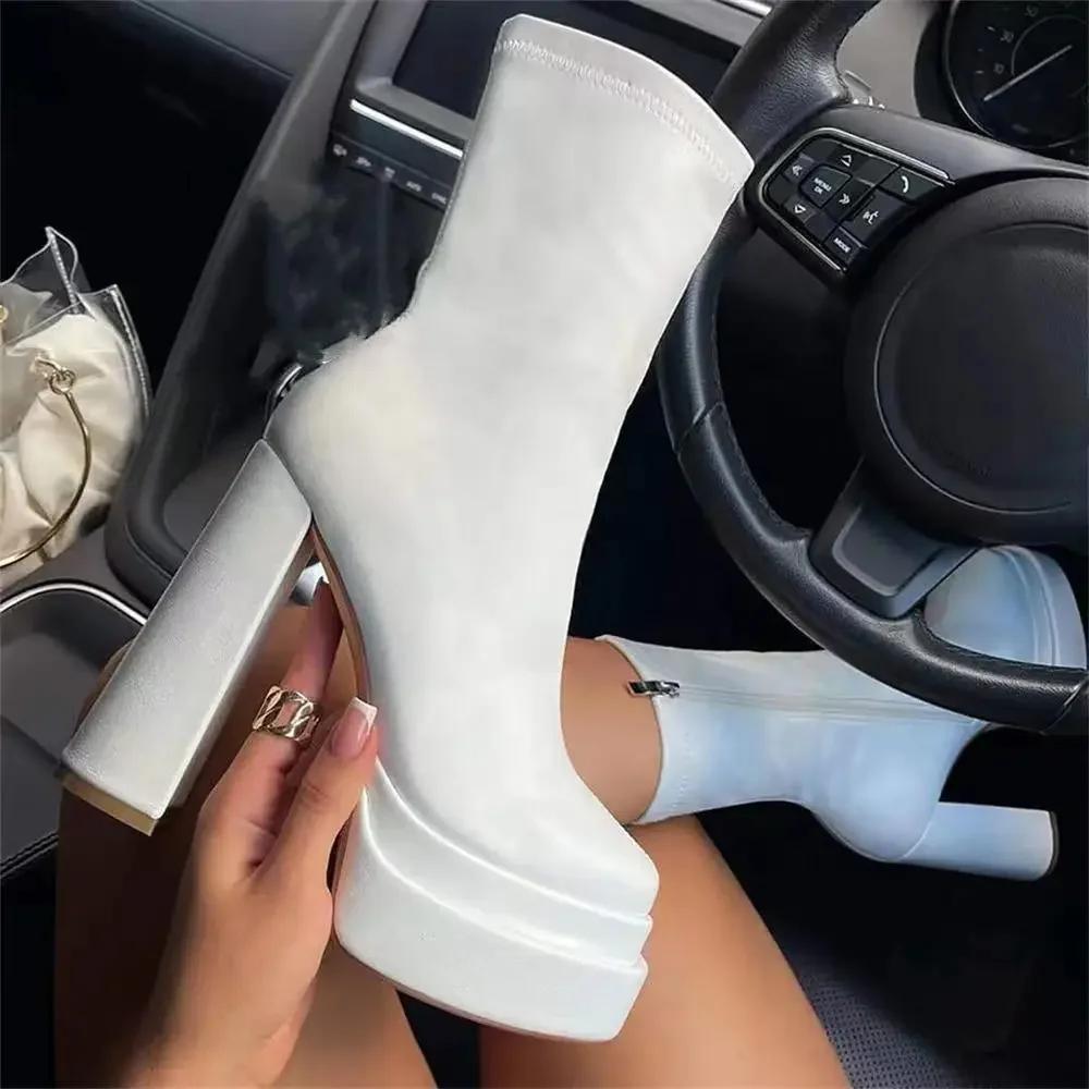 Autumn Winter Warm Women Boots Shoes Woman with Waterproof Leather Surface Ultra-high Thick Heel Square Toe Boots for Women