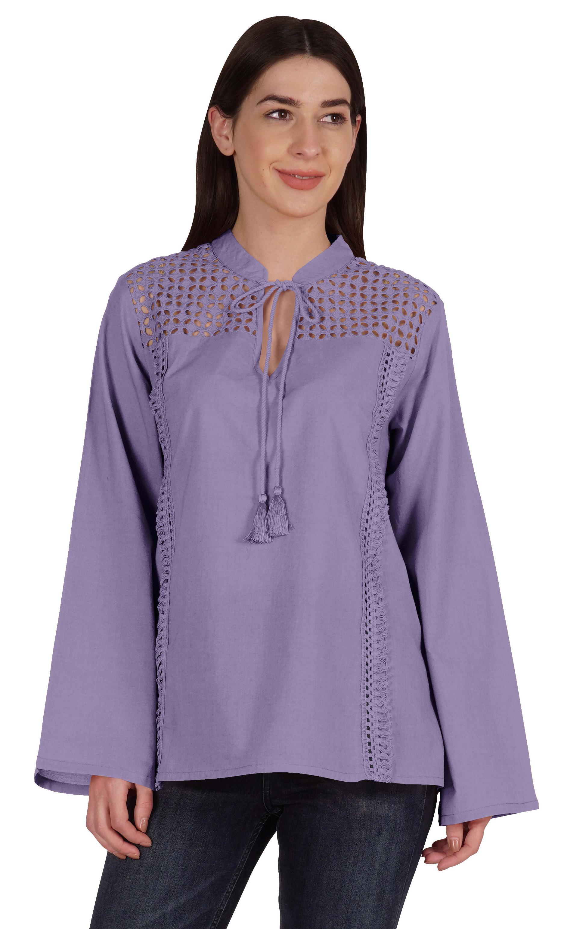 

Moomaya Womens Mandarin Collar Tunic Full Sleeve Summer Plain Cotton Top XS фіолетовий