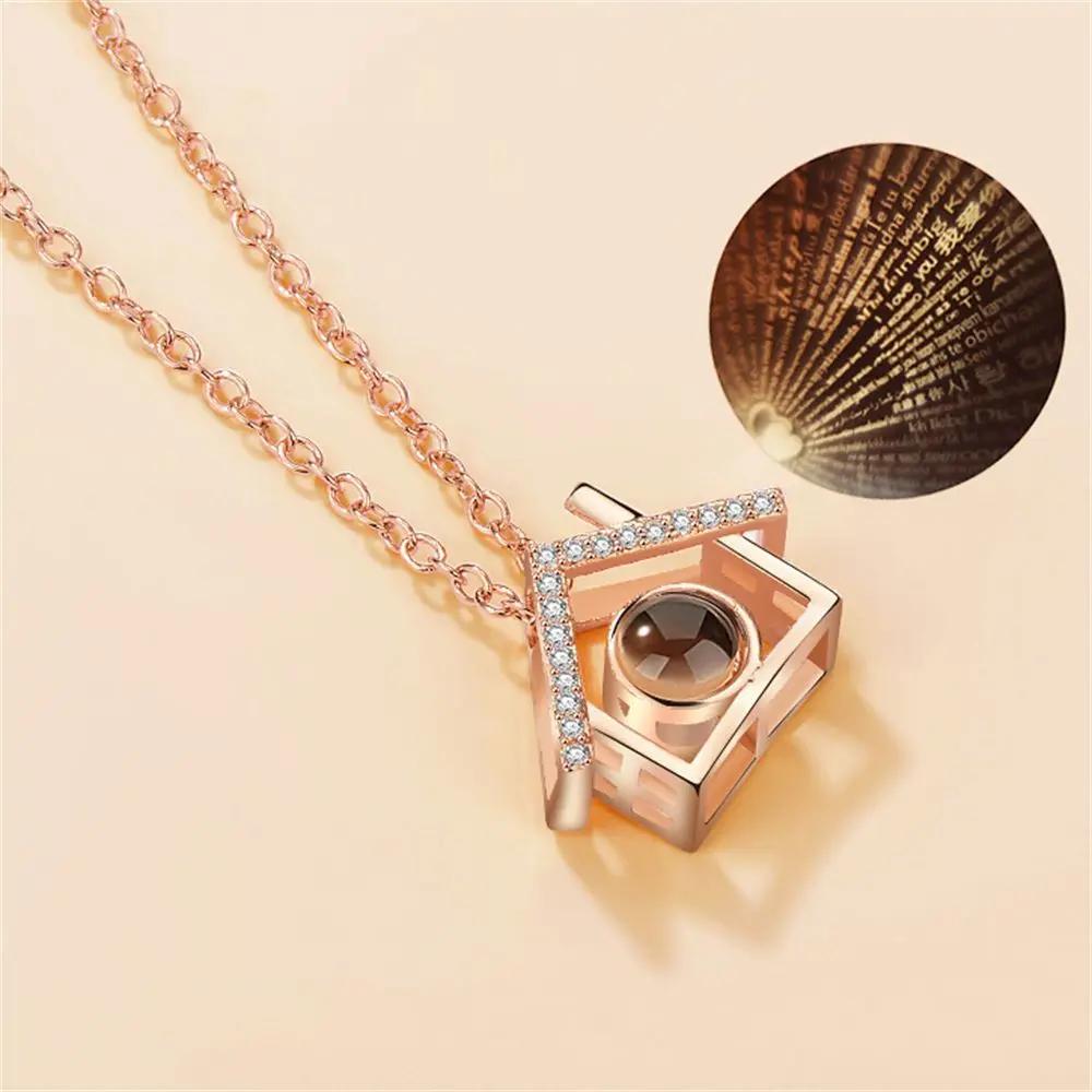 1PC Fashion Love Heart Letter Crystal Necklace 100 Languages I Love You Projection Pendant Necklace Women Jewelry Friends Gifts