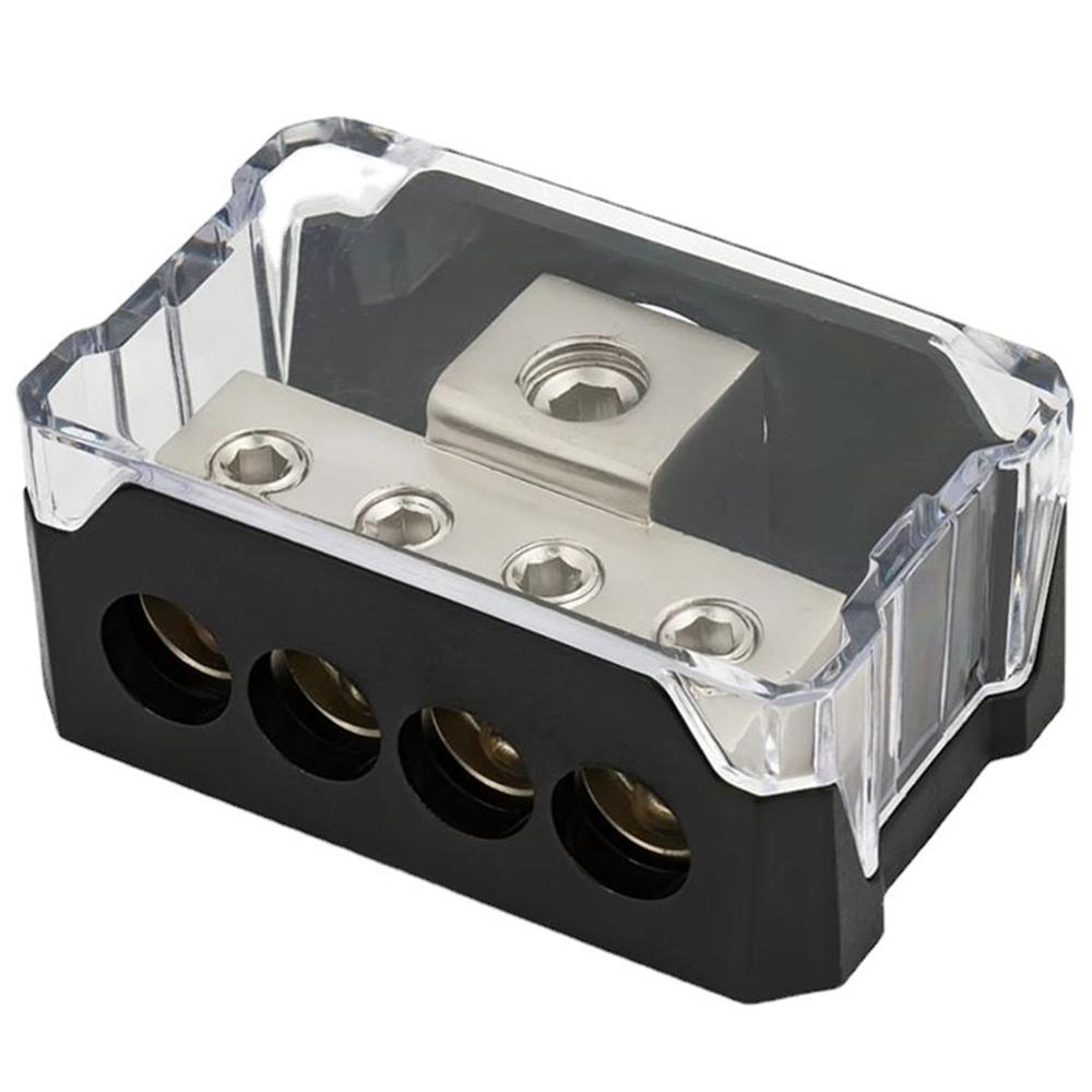 1x0 Gauge input to 4x4 Gauge Output Power Ground Distribution Block Black&Silver