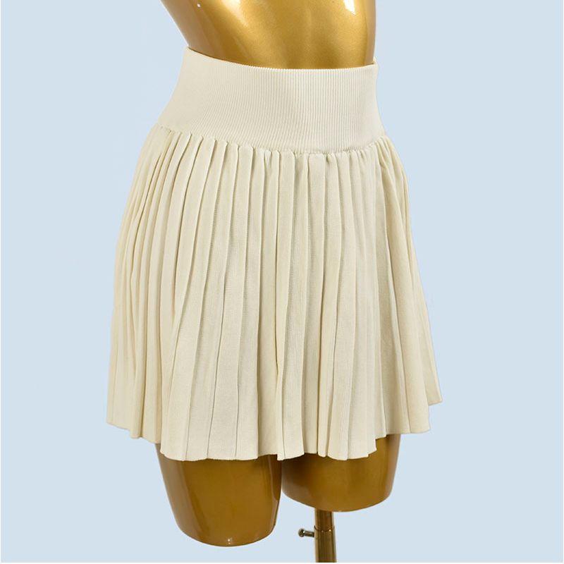 

Classy Ice Silk Summer Peter Pan Collar Short Sleeve T-Shirt Tops Women s Cardigan + Pleated Knitting Skirt Two-piece Set Apricot Skirt One size