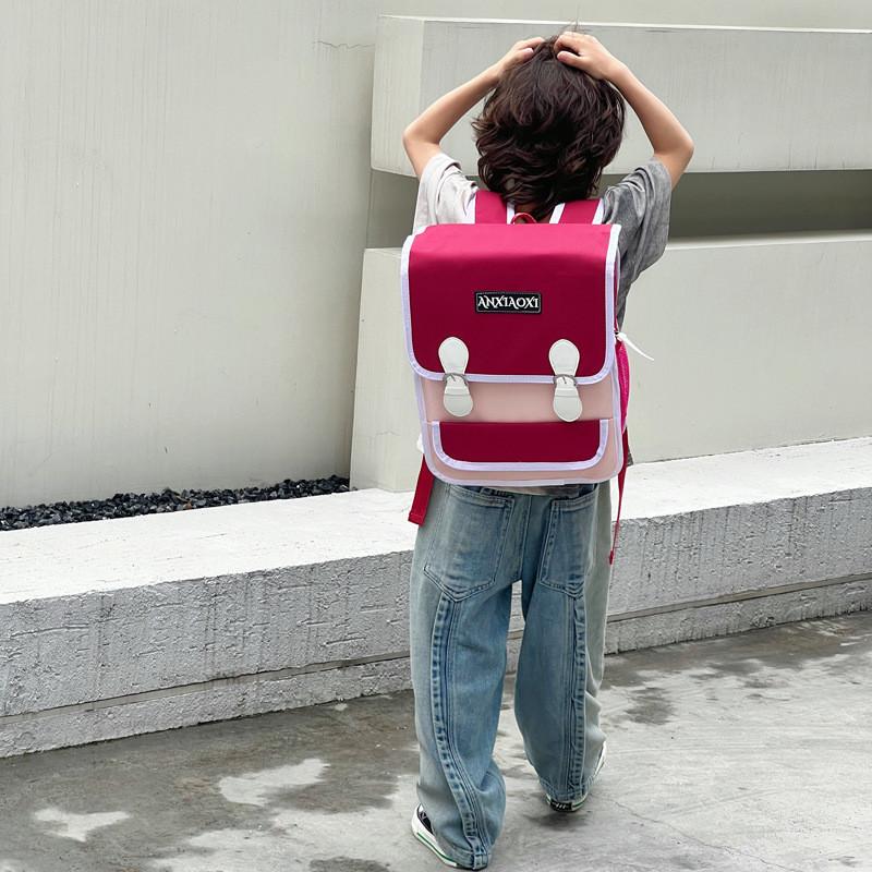 

Stylish Korean-inspired Unisex Kids Backpack With Trendy Color Block Design For Preschoolers Red No Pendant