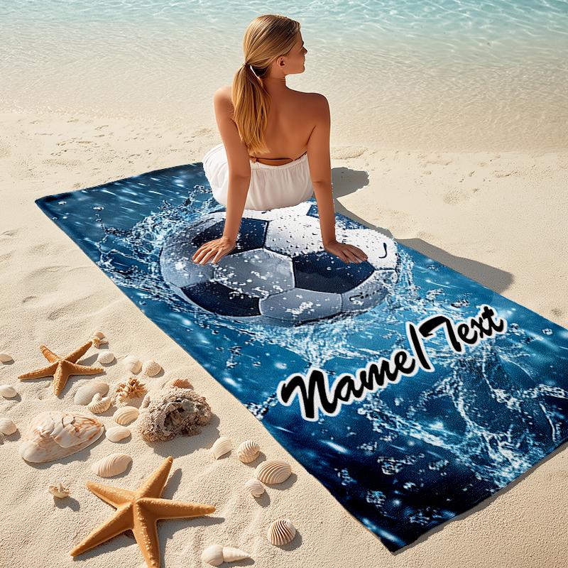 1PC Custom Name Soccer Ball Splash Art Beach Towel Highly Absorbent And Sand-Resistant Towel for Swimming, Pool, Yoga, And Travel Lightweight