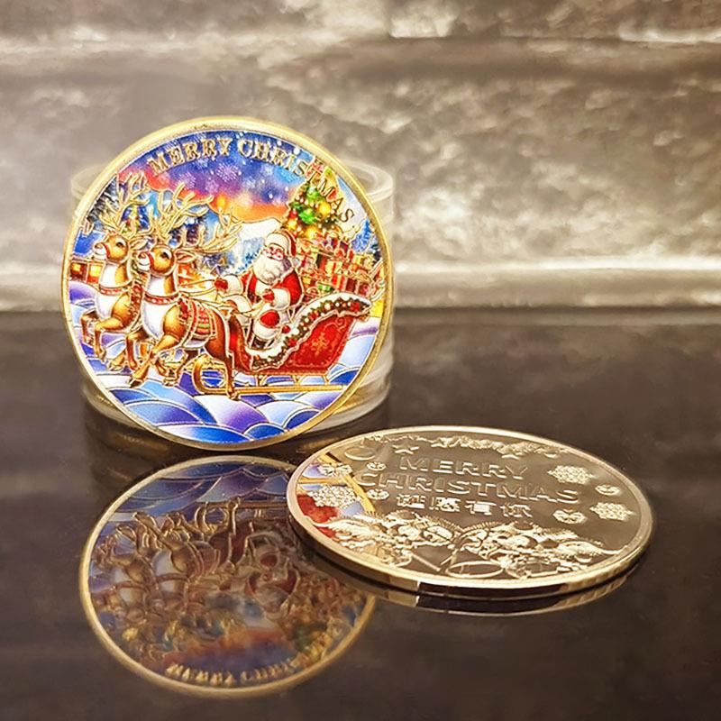 Christmas Eve Commemorative Coin, Santa Claus Commemorative Coin, Color Printed Commemorative Medal, Holiday Christmas Gift