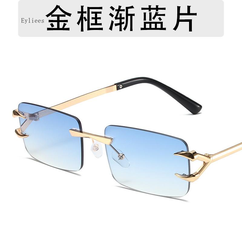 Latest Fashion Vintage Rectangle Sunglasses Rimless Frameless Gradient UV400 Shades Summer Traveling Sun Glasses for Women gafas