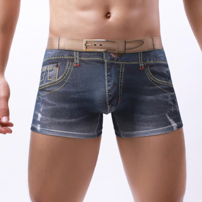 

Забавная новинка, мужские трусы-боксеры, нижнее белье, шорты, джинсовые джинсы с принтом для взрослых, хлопковое эластичное нижнее белье XXL чёрный