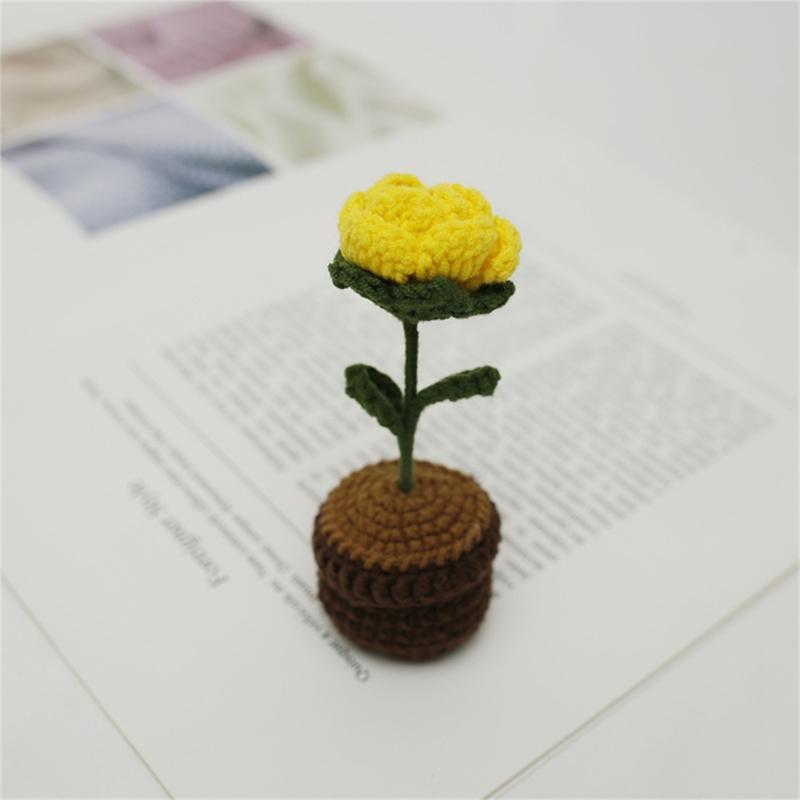 Crochet Heart Shape Flower In Pots Knitted Wool Mini Flower Potted Plant Romantics Ornament for Valentines Day Gift