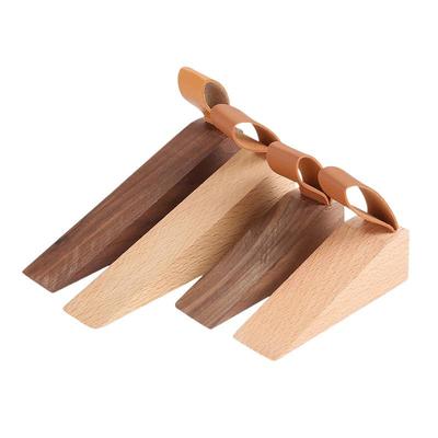 New 1pc Wood Door Stopper Non-Slip Stop Baby Protect Leather Rope Wedge Anti-collision Creative Gate Decor Beech/Black Walnut