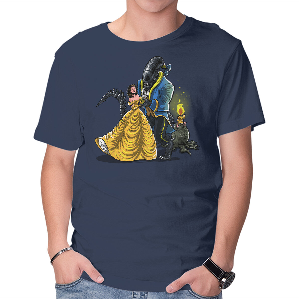 Unisex Crew Neck T-Shirt Beauty And The Alien Graphic Short Sleeve Casual Tee XS