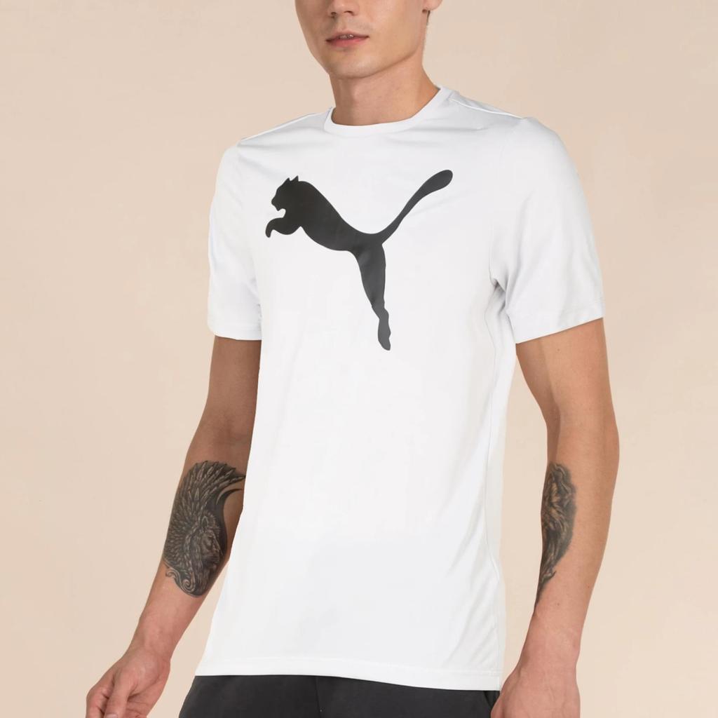 Puma Pánské ležérní tričko s krátkým rukávem a kulatým výstřihem s potiskem velkého loga, bílé 685638-02