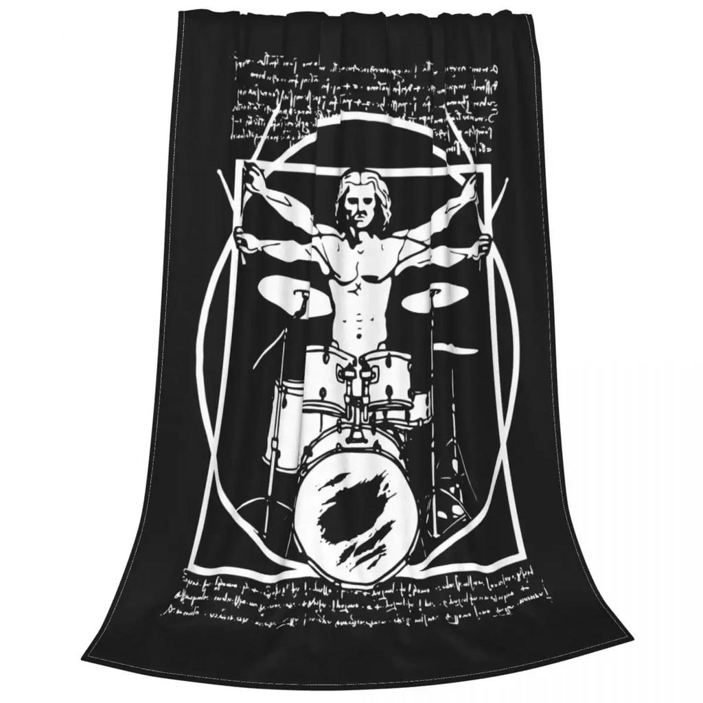 Drums Da Vinci Blanket Vitruvian Man Drummer Vintage Music Fleece Vintage Breathable Throw Blankets for Bedding Lounge Winter