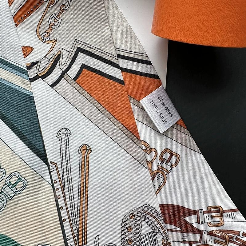 86*5CM Long  New Design 100% Silk Scarf Women Sweet Hair Tie Skinny Bag Scarves Neckerchief