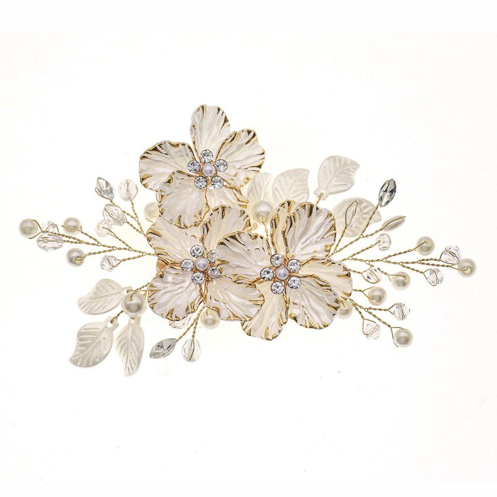 White Bridal Headwear Crystal Pearl Flower Wedding Hairpin New Bride Headdress  Hair Jewelry