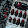 24pcs Autumn-Winter Matte Red & Black Gradient Cat Eye Nails with Glass Beads