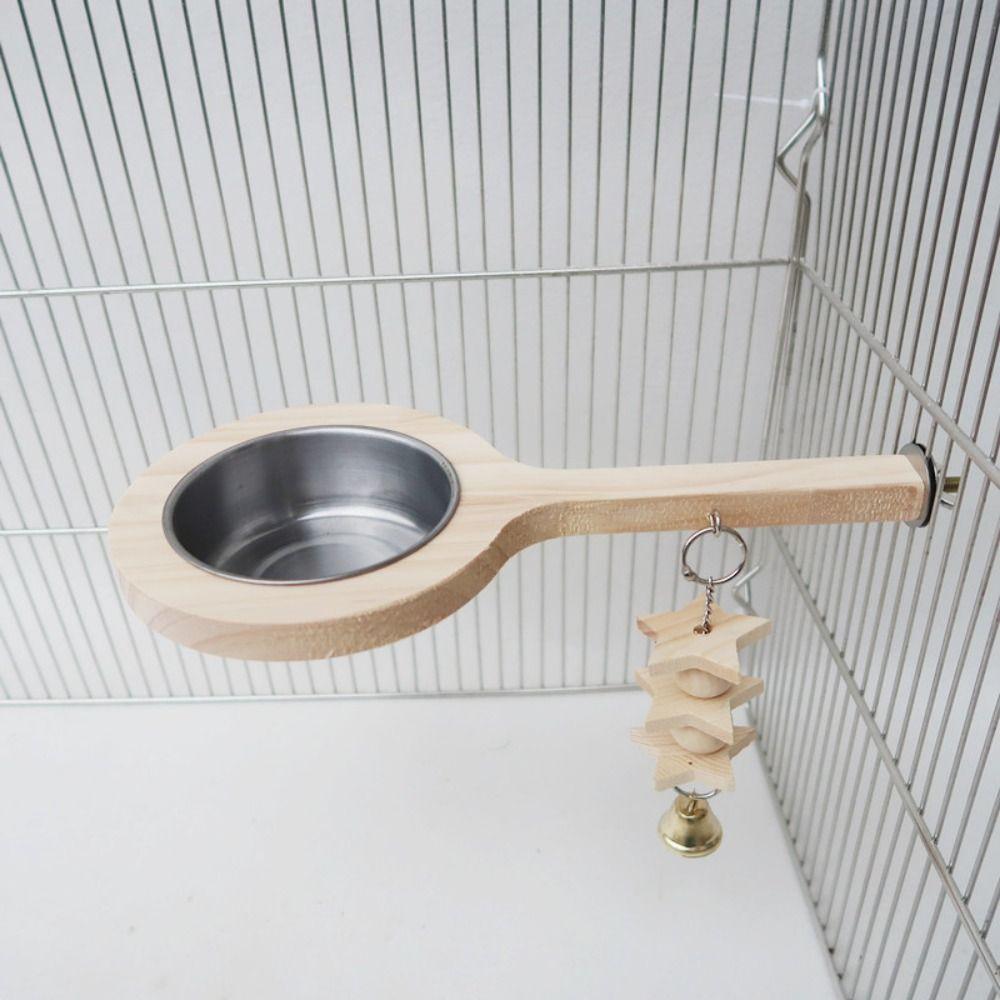 Wood Bird Perch Stand Platform Removable Bird Food Bowl Parrot Feeding Cup  Bird Cage Accessory