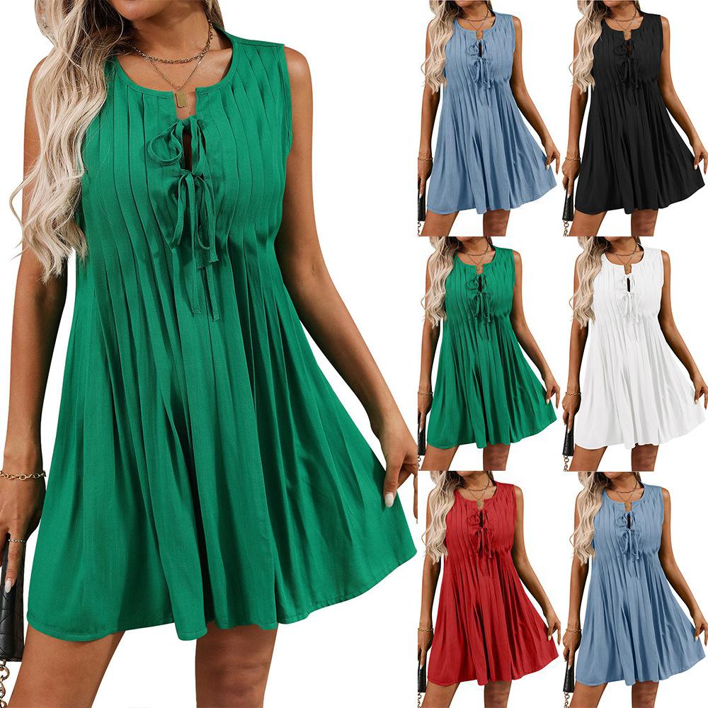 Summer Women's Lace Up Fashionable Short Sleeveless Vacation Dress
